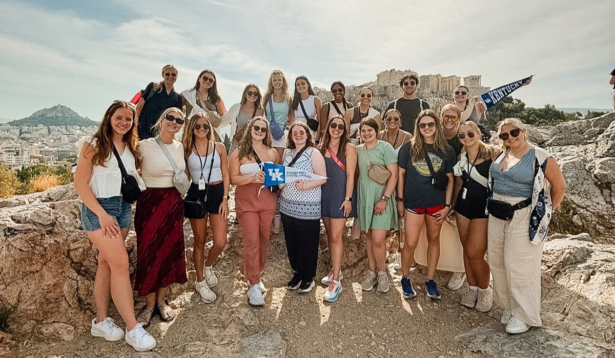 A group of students study in Greece